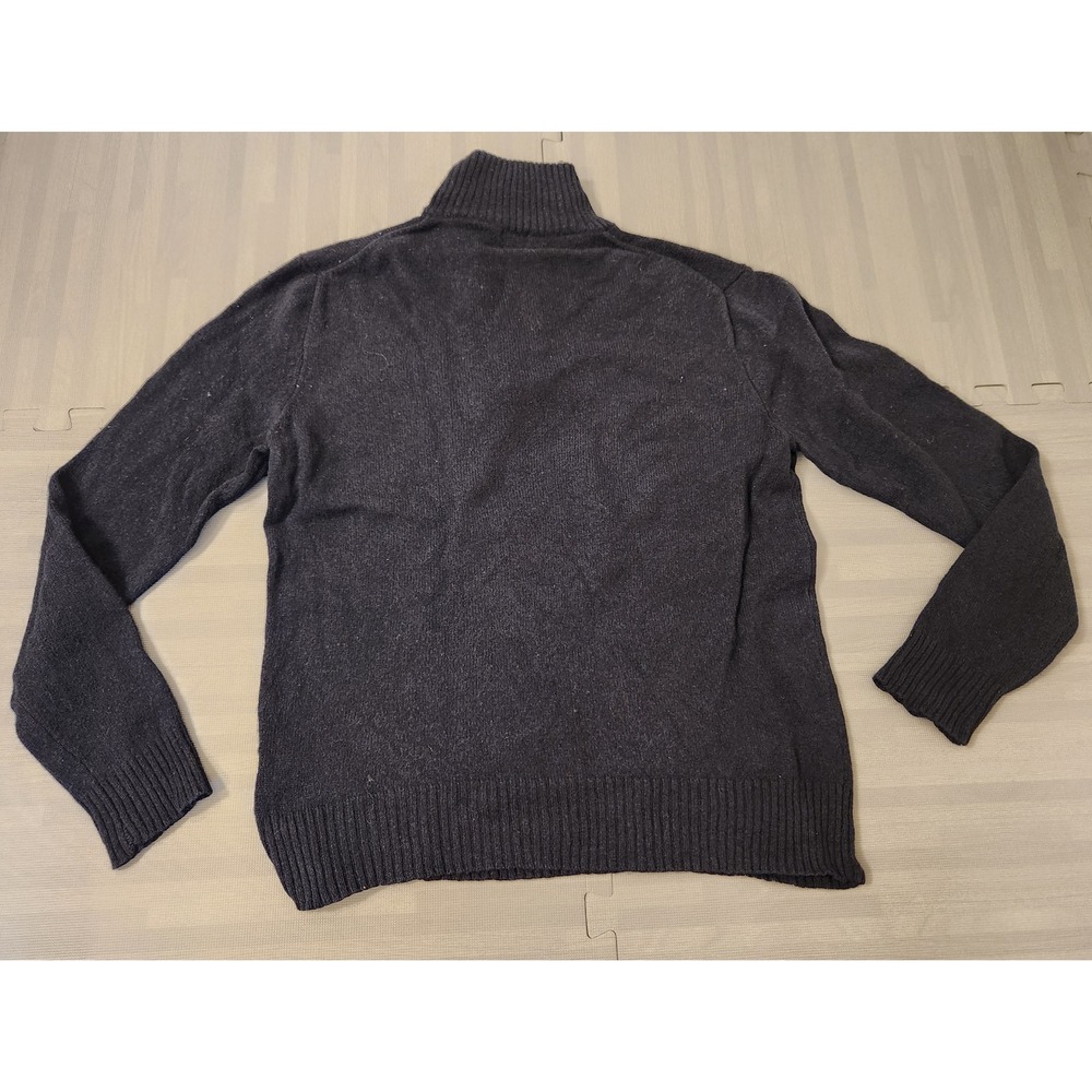 J.Crew Mens Navy Blue Quarter Zip Knit Sweater Large Leather Pull Tab Mock Neck